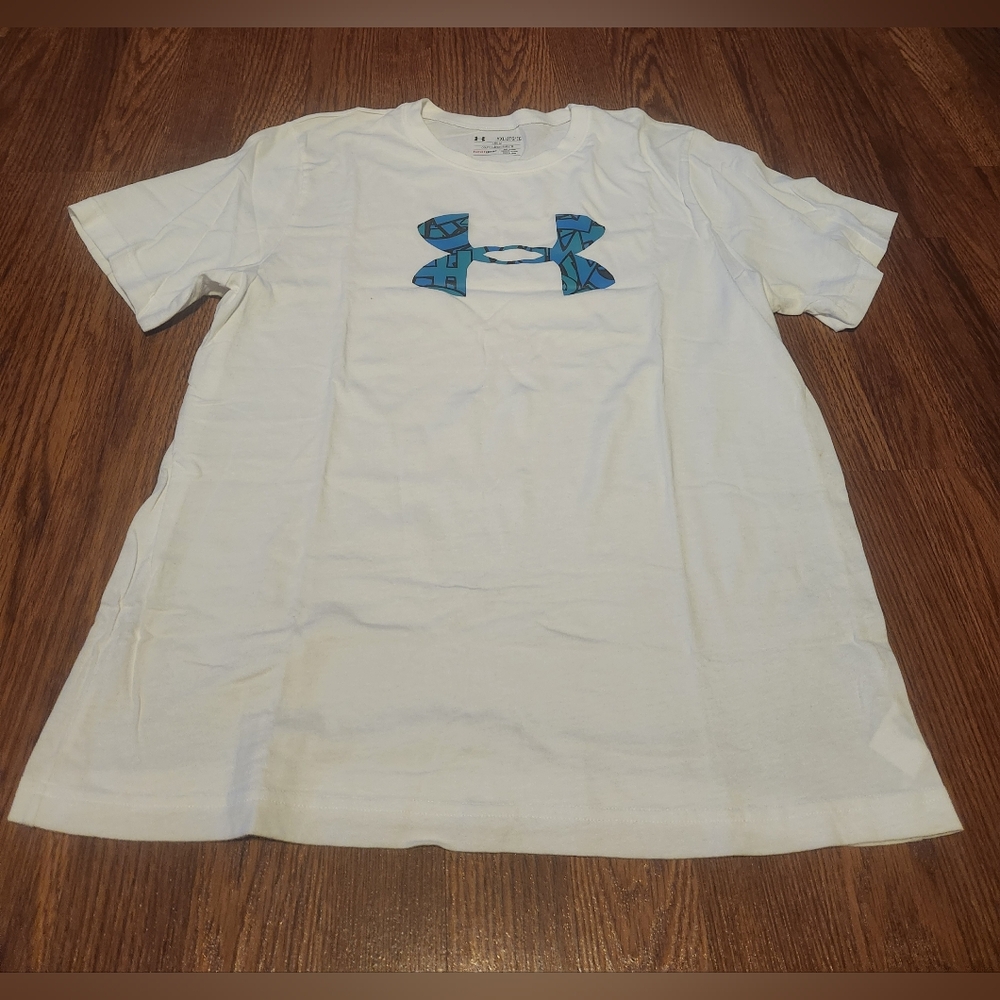 Youth Under Armour White T-Shirt with Blue Logo